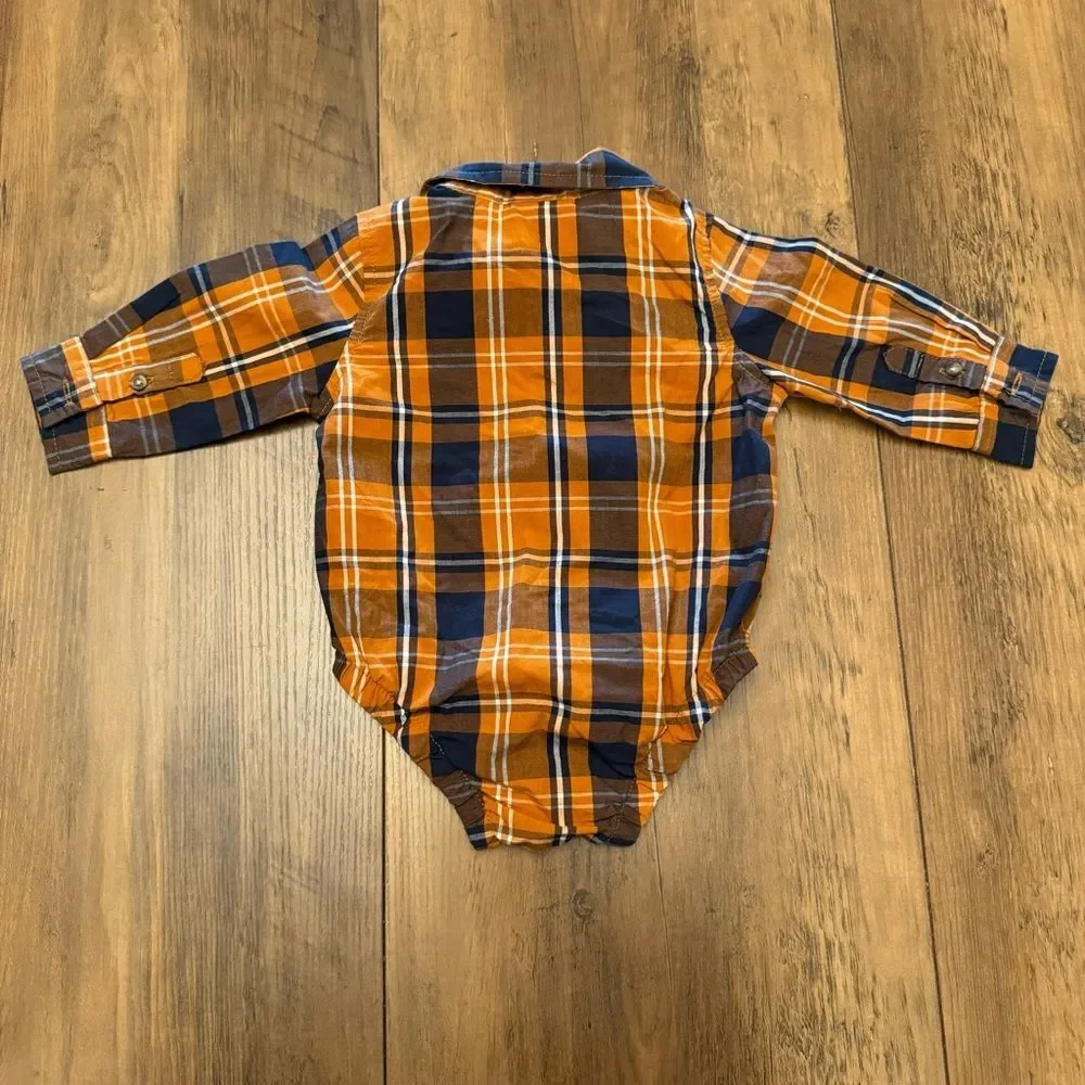 Wrangler Infant Orange & Blue Plaid Bodysuit Onsie Size 9 month